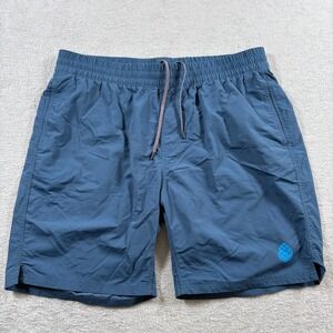 Stio Lined Trunks Shorts Mens L 18 Blue 7" Inseam Emblem Running Gym Camping